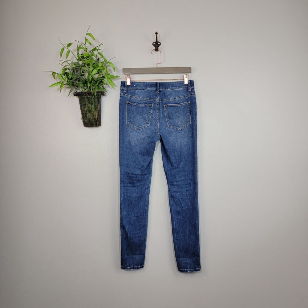 Chico's 00 2 Platinum Skinny Jeans Jeggings Velvet Patch Medium Blue Mid Rise - Picture 11 of 12